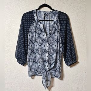 Kut From The Kloth Blouse Womens M Button Up Front Tie 3/4 Sleeve Shirt Top